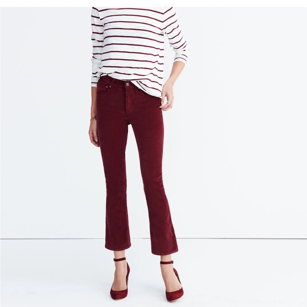 5. Madewell Cali Demi Bootcut in burgundy velvet NWT